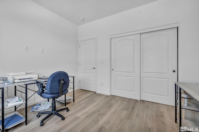 office area featuring light hardwood / wood-style floors