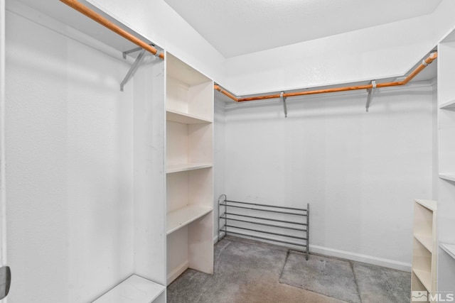 walk in closet featuring light colored carpet