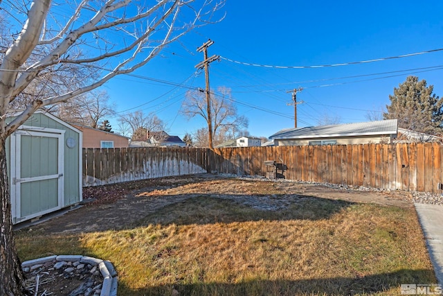 view of yard with a storage shed