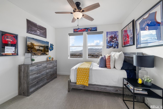 bedroom with carpet flooring and ceiling fan