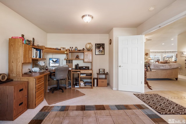 view of carpeted office space