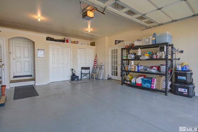 garage with a garage door opener