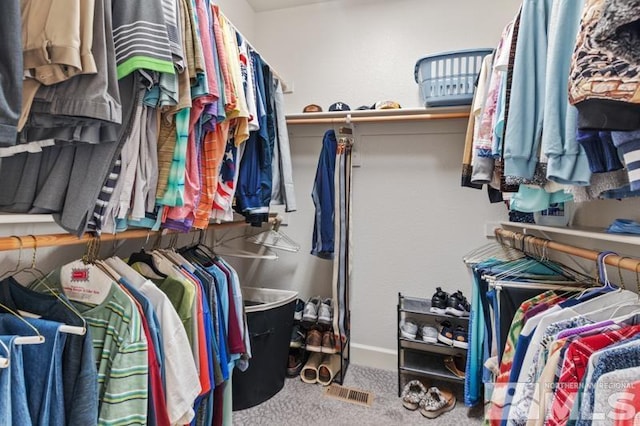 walk in closet with carpet floors