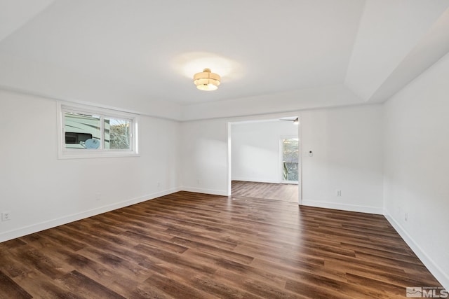 spare room with dark wood-type flooring