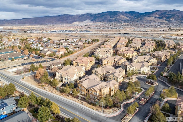 drone / aerial view featuring a mountain view