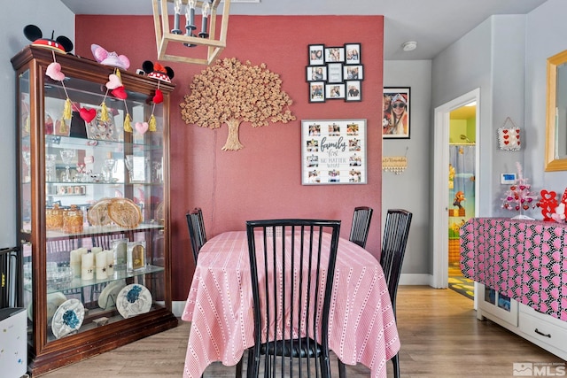 dining space with hardwood / wood-style flooring