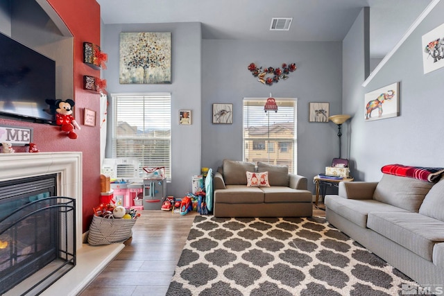 living room with wood-type flooring