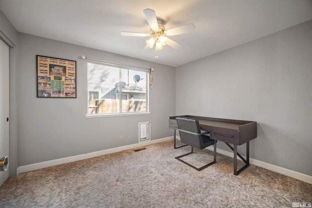 office featuring carpet and ceiling fan