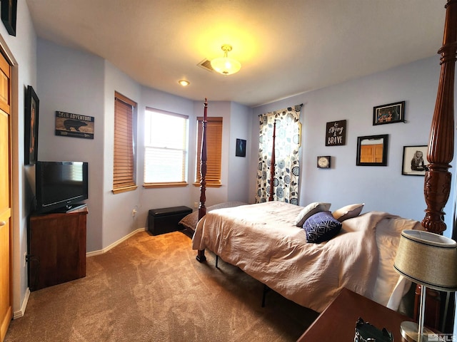 bedroom with multiple windows and carpet