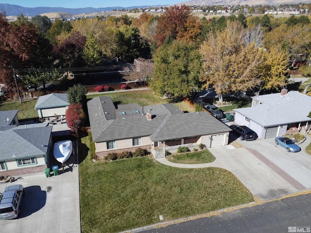 bird's eye view with a mountain view