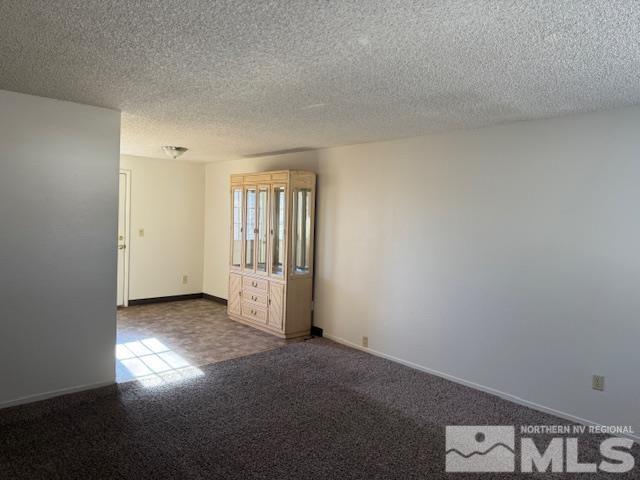 spare room featuring carpet flooring and a textured ceiling