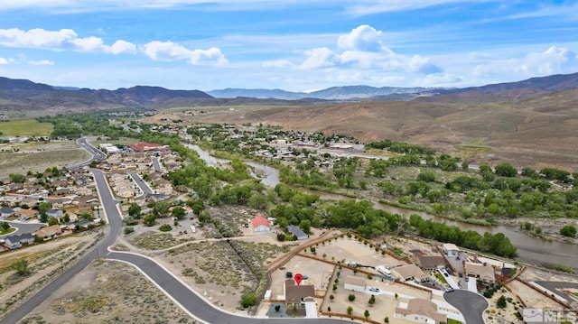 bird's eye view with a mountain view