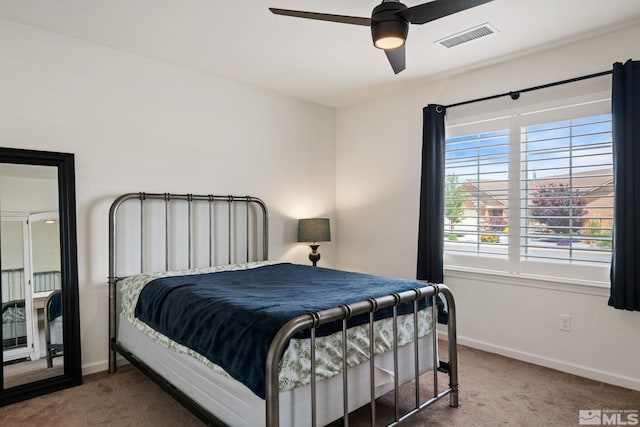 bedroom with carpet flooring and ceiling fan