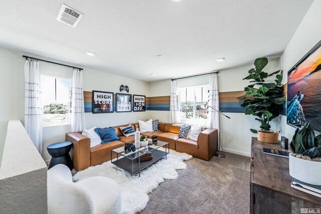 living room featuring carpet