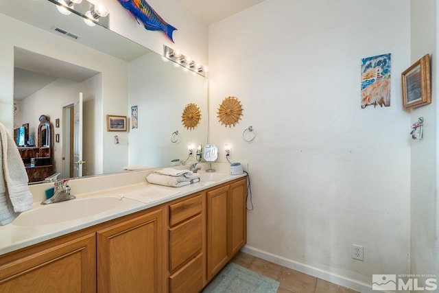 bathroom with tile patterned floors and vanity