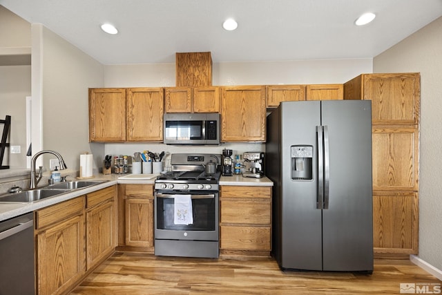 kitchen featuring sink, stainless steel appliances, and light hardwood / wood-style flooring