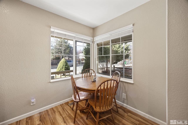 dining space featuring wood-type flooring