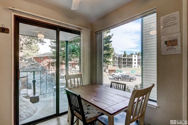 dining room with ceiling fan