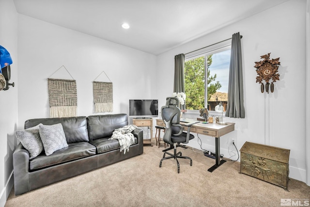 view of carpeted home office