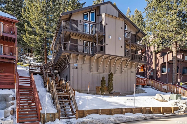 view of snow covered property