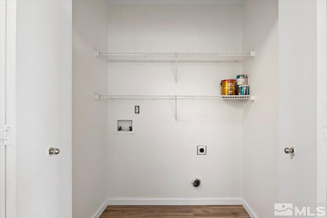 washroom featuring wood-type flooring, hookup for a washing machine, and hookup for an electric dryer