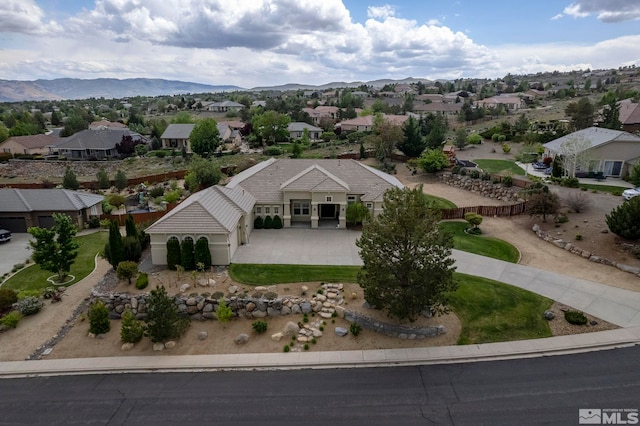 drone / aerial view with a mountain view