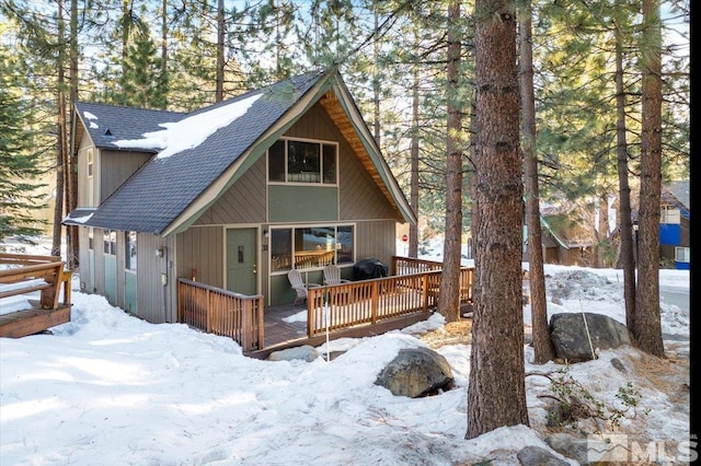 view of snow covered property