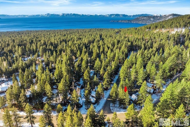 aerial view with a water and mountain view