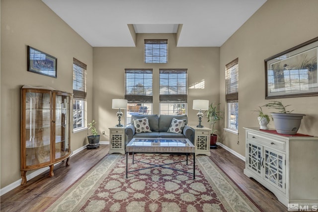 living area with hardwood / wood-style flooring