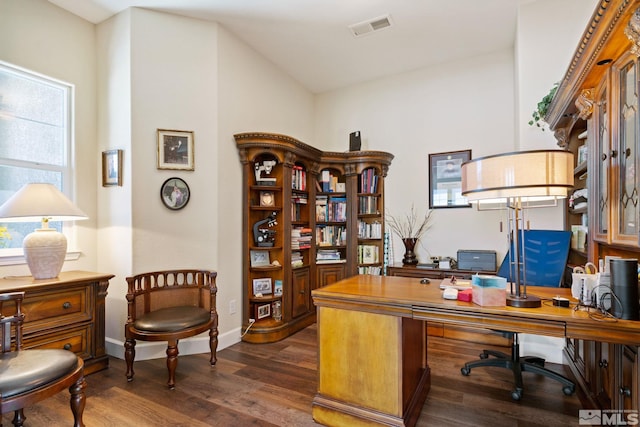 office area featuring dark hardwood / wood-style flooring