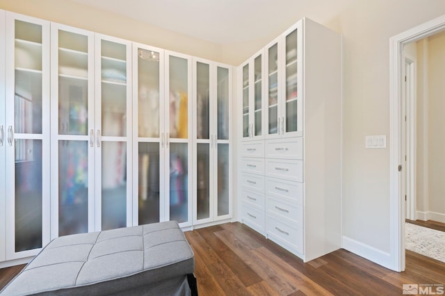 bedroom with dark hardwood / wood-style flooring