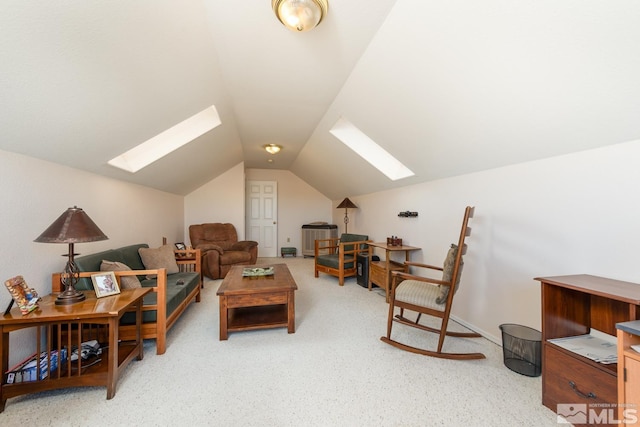 interior space with lofted ceiling with skylight