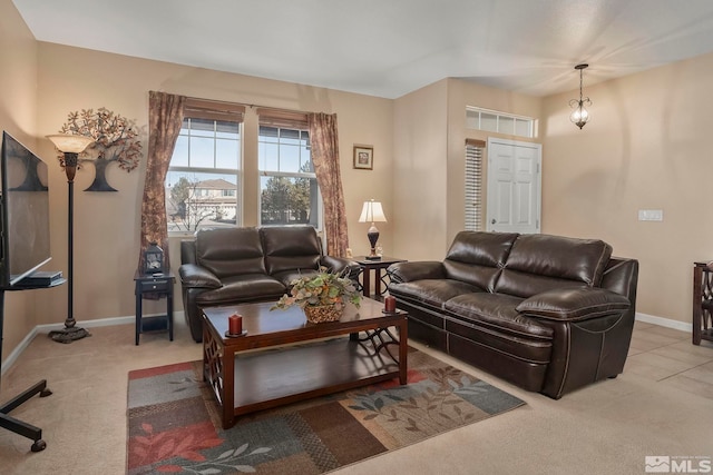 living room with light carpet