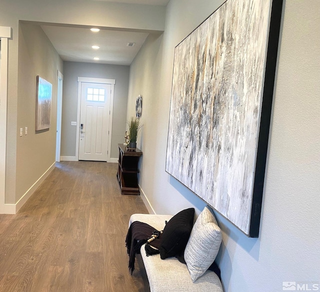 foyer entrance with wood-type flooring