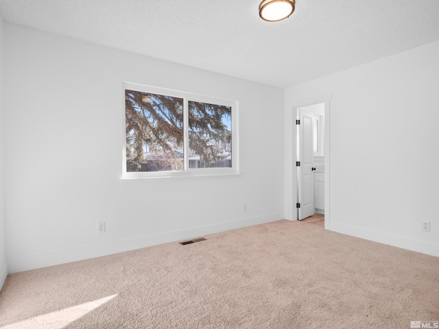 unfurnished room with light colored carpet and a textured ceiling