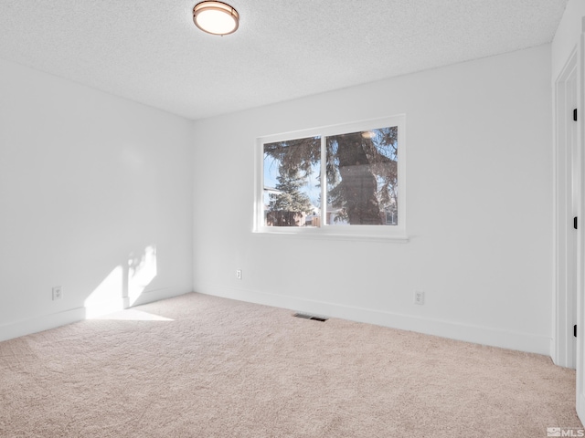 spare room featuring a textured ceiling and carpet flooring