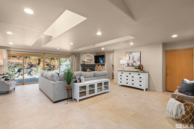 living room featuring light tile patterned floors