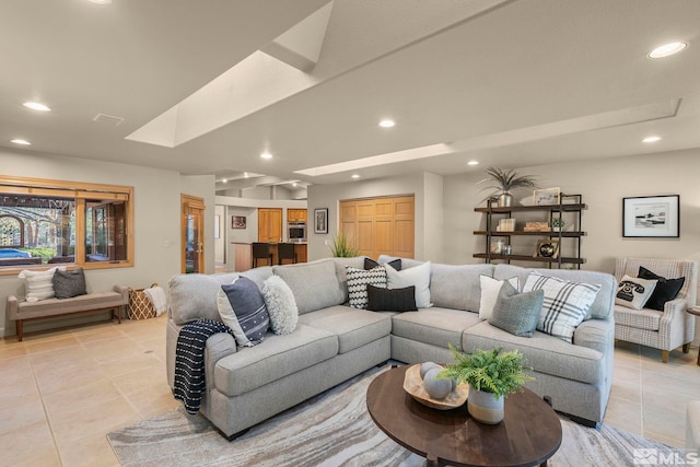 living room featuring light tile patterned floors