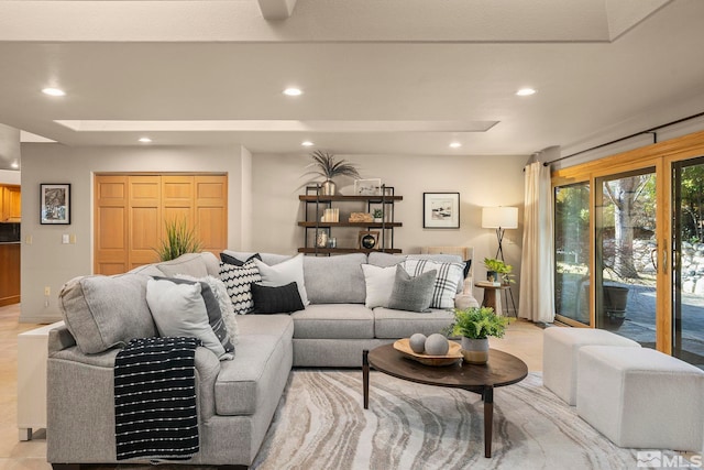 living room with light tile patterned floors