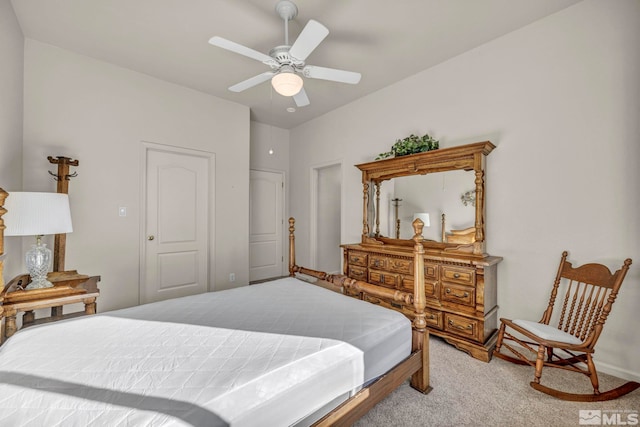 bedroom featuring ceiling fan and carpet flooring