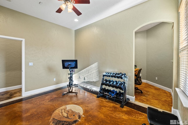 exercise area featuring ceiling fan