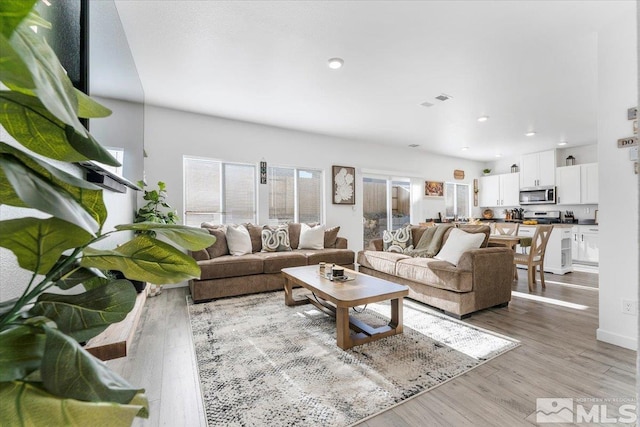 living room with light hardwood / wood-style flooring