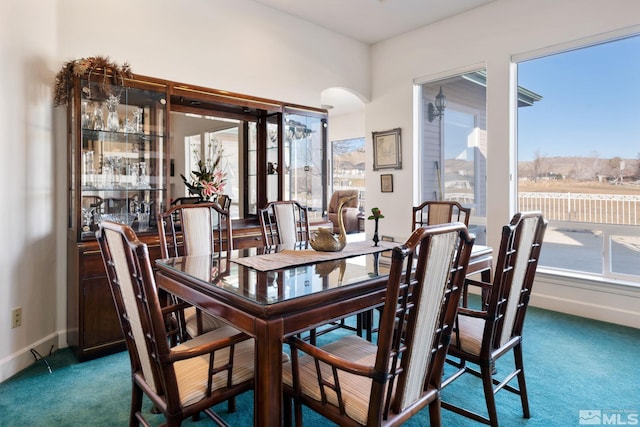 dining room featuring dark colored carpet