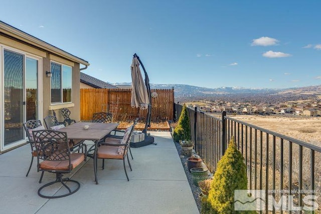 view of patio with a mountain view