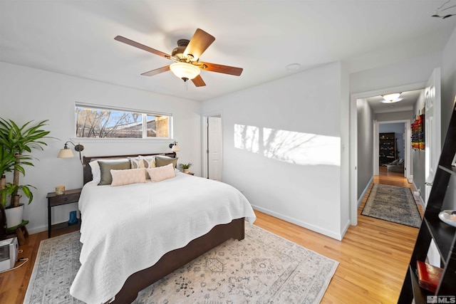 bedroom featuring ceiling fan and wood-type flooring