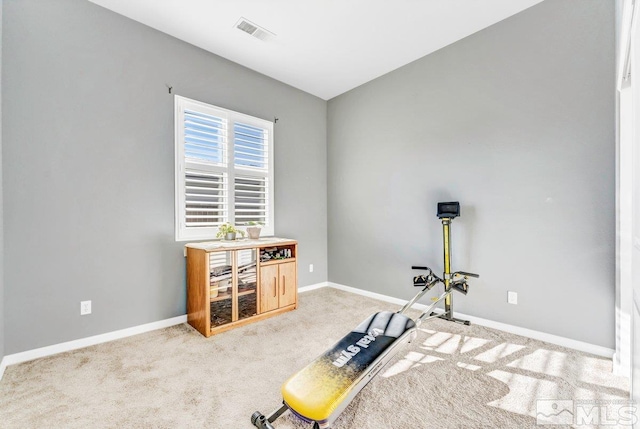 exercise room with carpet flooring