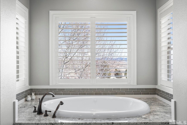 bathroom featuring plenty of natural light and a bathing tub