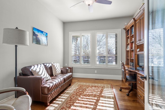 office area featuring ceiling fan and hardwood / wood-style floors