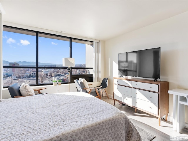 bedroom with multiple windows and hardwood / wood-style floors