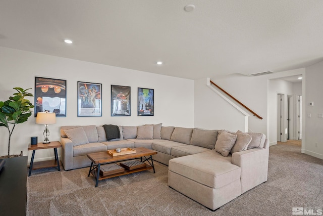 living room with carpet flooring